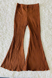 DLH2628 Solid brown jersey knit bell bottom girls pant wholesale