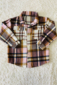 DLH2673 Colorful plaid fleece long sleeve girls shirts wholesale