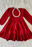 DLH2570 Solid red Long sleeve swirl girls dress wholesale