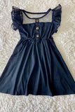 Black girl dress w/ruffle sleeves XCH0888-17H (A2S30)