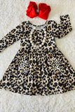 Leopard printed long sleeve girls dress with pockets XCH0555-26H (A1S6)