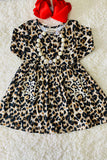 Leopard printed long sleeve girls dress with pockets XCH0555-26H (A1S6)