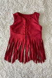 DLH2681 Solid suede vest girls cardigan/vest with tassels