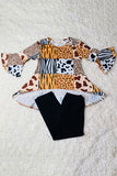 XCH0024-4H Animal prints high-low top black legging girls outfit sets wholesale