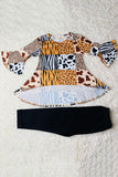 XCH0024-4H Animal prints high-low top black legging girls outfit sets wholesale