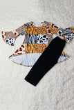 XCH0024-4H Animal prints high-low top black legging girls outfit sets wholesale