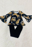 XCH0024-3H Wholesale tiger prints high-low style black legging girls outfit sets