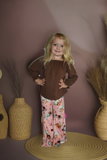 DLH2597 Brown top pumpkin print bell bottom boutique girls clothing sets