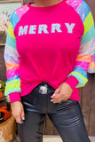 XCH15545 MERRY & Multi color sequin long sleeve fuchsia women top