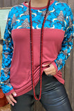 GJQ9883 Wholesale leopard bull head printed & rust red long sleeve women top (AS10)