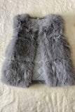 240610M Light grey sleeveless girls faux fur vest/cardigan