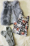 240610M Light grey sleeveless girls faux fur vest/cardigan