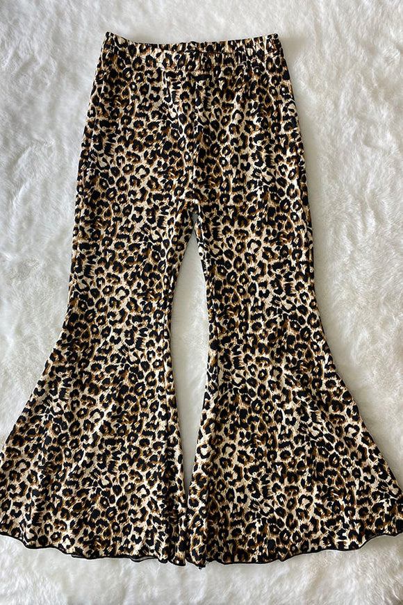 DLH2661 Wholesale leopard prints bell bottom girls pant