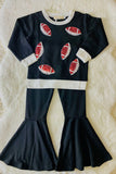 XCH0024-6H Sequin football embroidery top black bell bottom girls sets