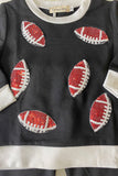 XCH0024-6H Sequin football embroidery top black bell bottom girls sets