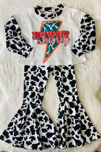 XCH0024-5H HOWDY honey lightning & cow prints 2pc girls clothing sets