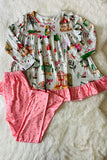 XCH0015-21H Christmas prints top pink dot legging girls sets