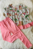 XCH0015-21H Christmas prints top pink dot legging girls sets