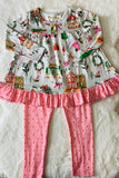 XCH0015-21H Christmas prints top pink dot legging girls sets