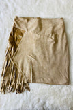 DLH2566 Mom and me fringe trim asymetrical hem faux suede girls skirt wholesale