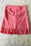 DLH2734 Pink faux suede rhinestone fringe girls skirts wholesale for 10/12Y