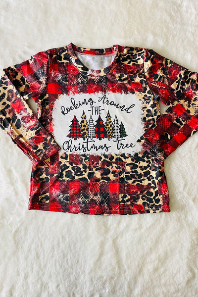 SurBepo Women's Merry Christmas Leopard Plaid Tree Print T-Shirt - Casual Short Sleeve Graphic Tee (Light Grey) - View #8