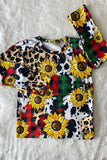 DLH0824-12 Wholesale sunflower & checkered prints long sleeve girls t-shirt