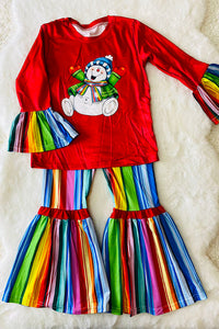 DLH0824-7 Christmas serape snow man printed girl set wholesale