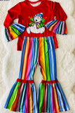 DLH0824-7 Christmas serape snow man printed girl set wholesale