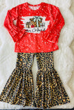 Merry Christmas y'all coral leopard printed girl set DLH0923-18