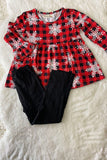 XCH0010-25H Kids checkered & snowflake top black legging girls sets