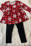 XCH0010-25H Kids checkered & snowflake top black legging girls sets