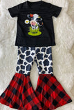 DLH0824-4 Cow graphic bell bottom pant girls outfit sets wholesale