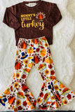 XCH0015-2H MOMMY'S LITTLE turkey brown top bell bottom kids outfit sets wholesale