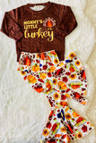 XCH0015-2H MOMMY'S LITTLE turkey brown top bell bottom kids outfit sets wholesale