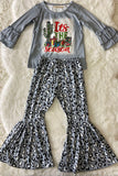 XCH0010-20H Kids "It is the season" gift & cactus print top bell bottom girls sets