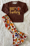 XCH0015-2H MOMMY'S LITTLE turkey brown top bell bottom kids outfit sets wholesale