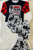 XCH0018-8H "SMALL TOWN Christmas" plaid sleeve top bell bottom pant girls sets