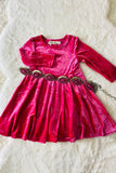 XCH0017-4H Kids Solid long sleeve velvet swirl girls dress