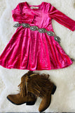 XCH0017-4H Kids Solid long sleeve velvet swirl girls dress