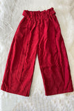 DLH2708 Wide leg corduroy red pants with pocket and belt