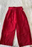 DLH2708 Wide leg corduroy red pants with pocket and belt