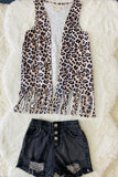 XCH0001-1H Cheetah sleeveless long style open vest/cardigan with tassels