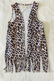 XCH0001-1H Cheetah sleeveless long style open vest/cardigan with tassels