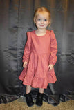 DLH2642 Fall/Halloween coral Long sleeve girls swirl dress w/ruffle