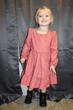 DLH2642 Fall/Halloween coral Long sleeve girls swirl dress w/ruffle