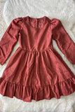 DLH2642 Fall/Halloween coral Long sleeve girls swirl dress w/ruffle