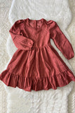 DLH2642 Fall/Halloween coral Long sleeve girls swirl dress w/ruffle