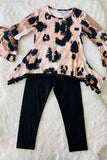 XCH0024-11H Leopard top with pompoms black legging girls clothing sets