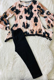 XCH0024-11H Leopard top with pompoms black legging girls clothing sets